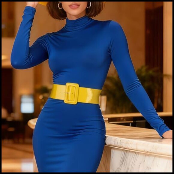 Faux Leather Wide Stretch Belt with Rectangular Buckle Adjustable main image 5